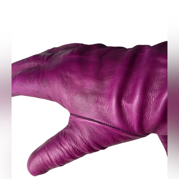 Fratelli Orsini Elegant Magenta Purple Pink Leather Gloves Cashmere Lining - Picture 9 of 9